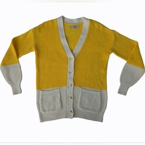 LOFT XS Yellow & Off White Knit Button-Down Cardigan Sweater NWOT